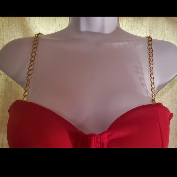 Say What Red Corsette Crop Top with Chain Straps - Picture 3 of 4
